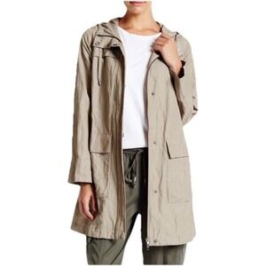 EILEEN FISHER Beige Lightweight Anorak Jacket, Size L, Cotton/Nylon, Full Zip